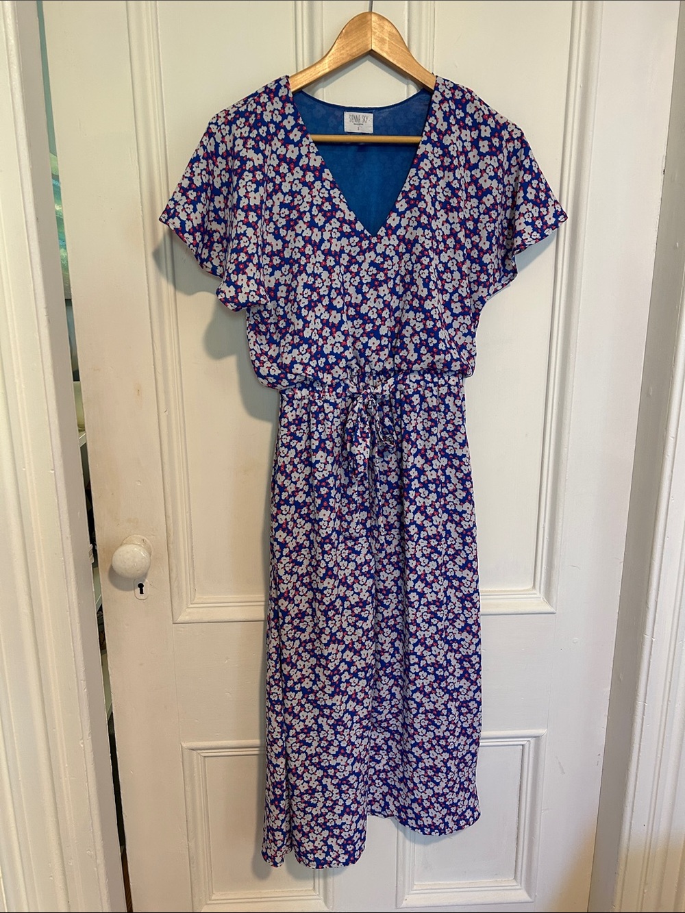 Sienna Sky Purple Floral V-Neck Tie-Waist Midi Dress